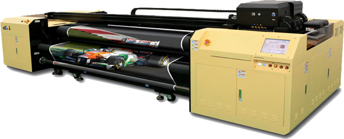 Large billboard printer that is part way through printing a design showcasing great picture quality and the scale that prints can be made.